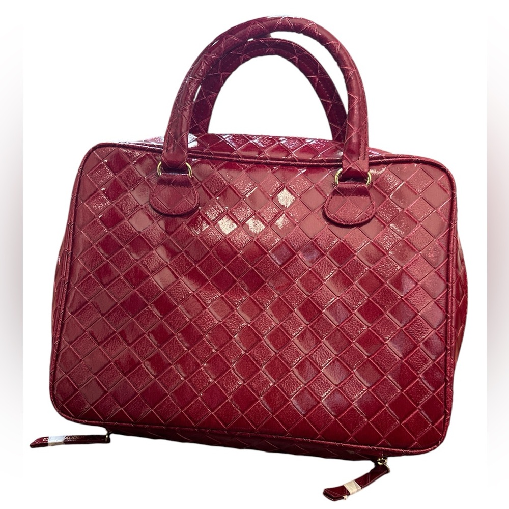Estée Lauder Red Faux Leather Beauty Makeup Case Laptop Briefcase Tote Handbag